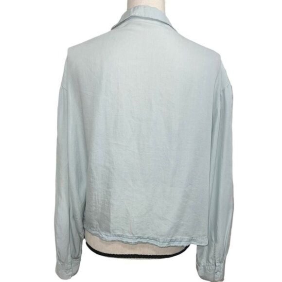 Zara Trafaluc Womens Long Sleeve Button-Up Shirt Large Light Blue Casual Top - Picture 2 of 6
